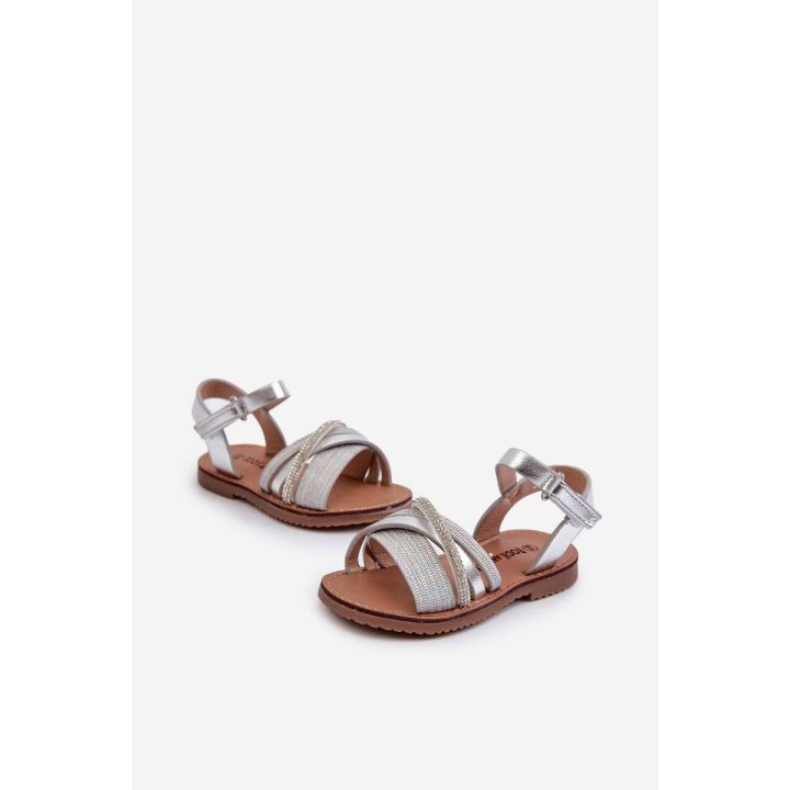 Blizgūs vaikiški sandalai su Velcro, Silver Delphina“