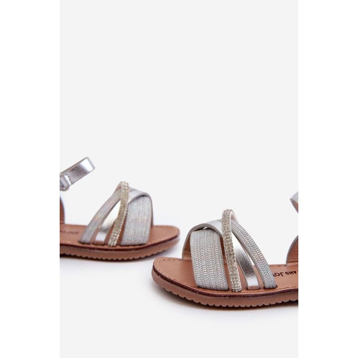 Blizgūs vaikiški sandalai su Velcro, Silver Delphina“