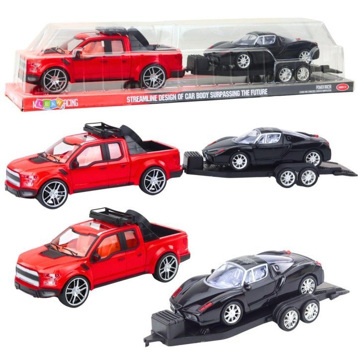 Žaislinis vilkiko ir sportinio automobilio rinkinys, 59 cm
