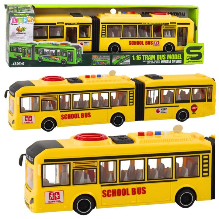 Geltonas žaislinis mokyklinis autobusas su garsais ir šviesomis 1:16
