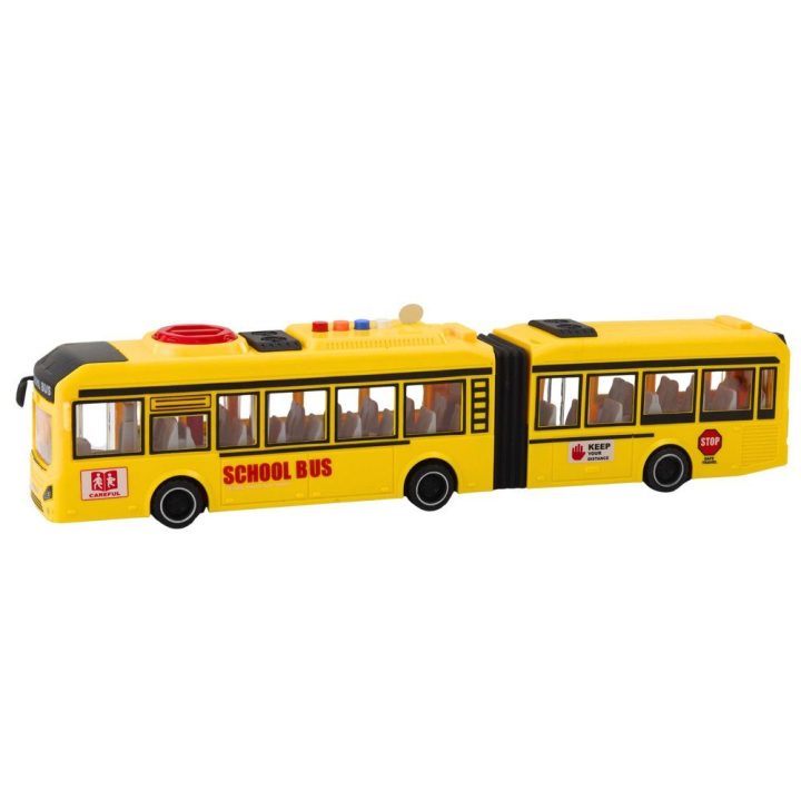 Geltonas žaislinis mokyklinis autobusas su garsais ir šviesomis 1:16