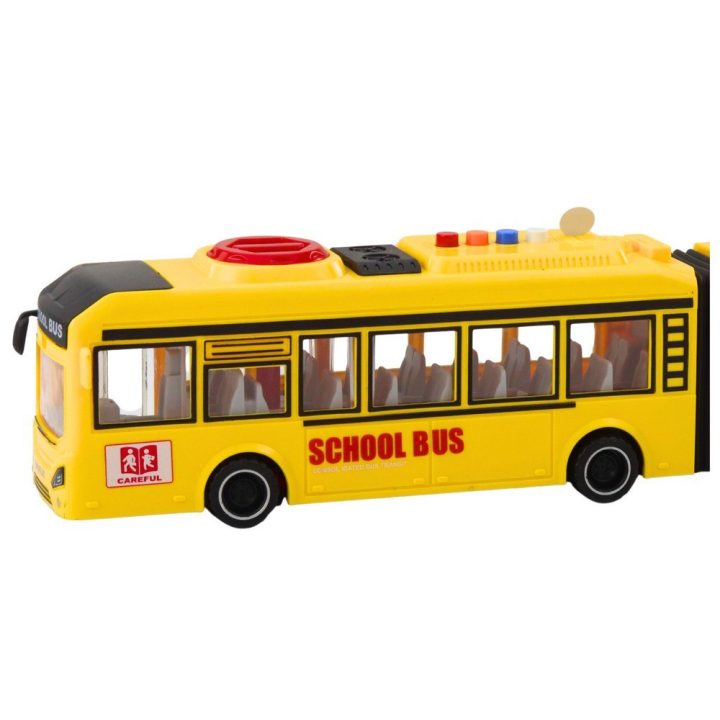 Geltonas žaislinis mokyklinis autobusas su garsais ir šviesomis 1:16