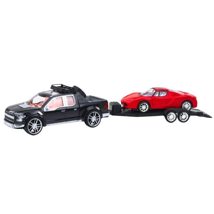 Žaislinis vilkiko ir sportinio automobilio rinkinys 59 cm