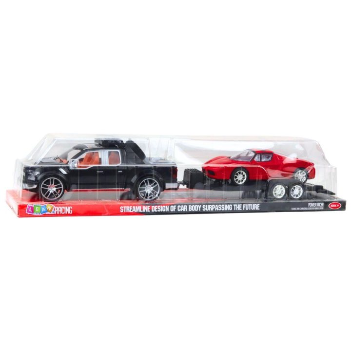 Žaislinis vilkiko ir sportinio automobilio rinkinys 59 cm