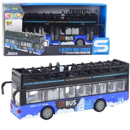Mėlynas dviaukštis miesto autobuso žaislas su šviesomis 1:16