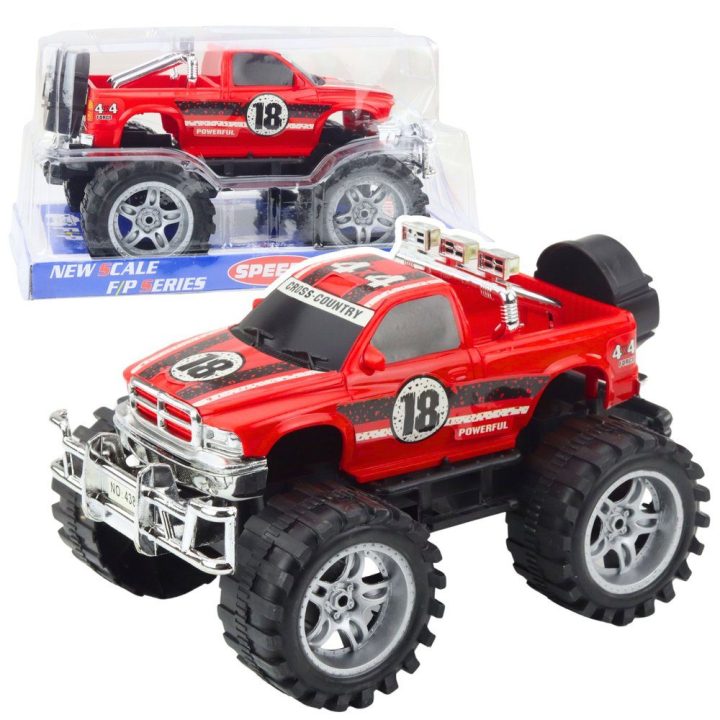 Raudonas visureigis žaislinis automobilis su dideliais ratais 27 cm