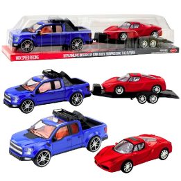 Žaislinis visureigis su sportinio automobilio priekaba