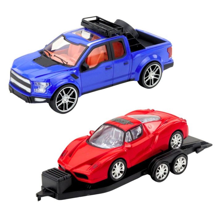 Žaislinis visureigis su sportinio automobilio priekaba