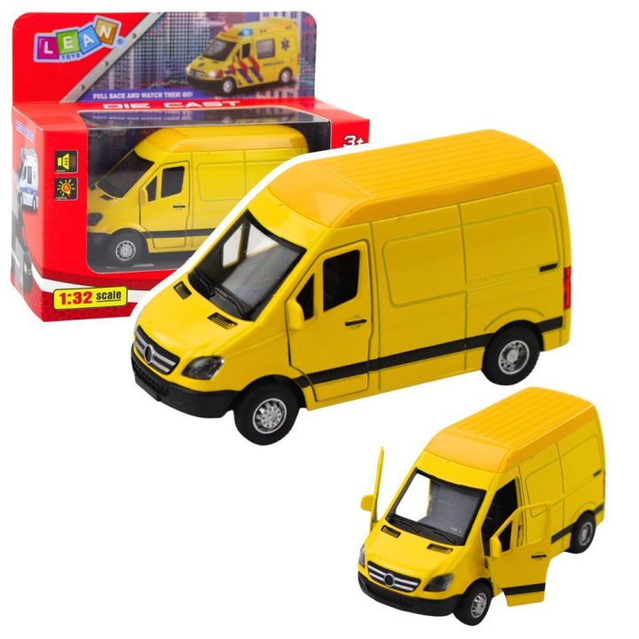 Žaislinis geltonas mikroautobusas su garsais ir šviesomis 1:32