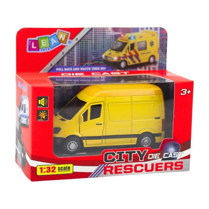 Žaislinis geltonas mikroautobusas su garsais ir šviesomis 1:32