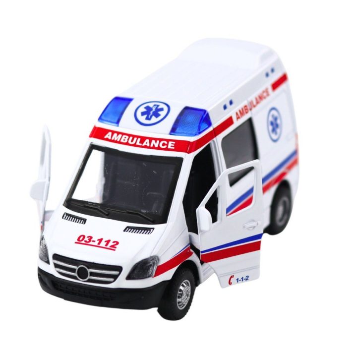 Greitosios pagalbos automobilio su garsais 1:32, baltas