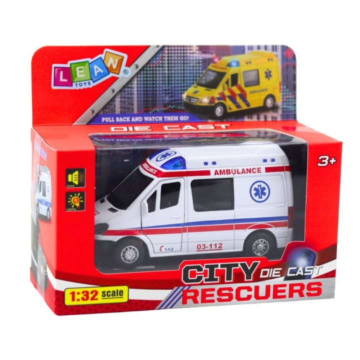 Greitosios pagalbos automobilio su garsais 1:32, baltas