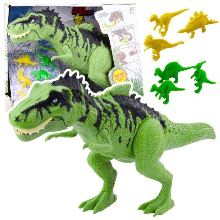 Žalias dinozauro rinkinys su garsais ir figūrėlėmis
