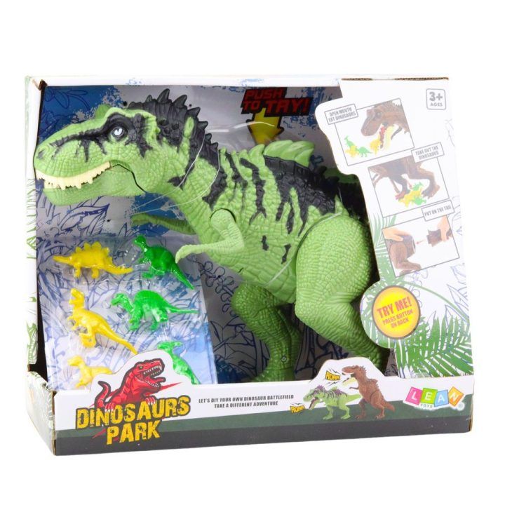 Žalias dinozauro rinkinys su garsais ir figūrėlėmis