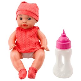 Lėlė kūdikis su buteliuku ir garsais, 30 cm, rožinė apranga
