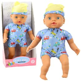 Lėlė kūdikiui mėlynais drabužiais ir kepuraite, 31 cm