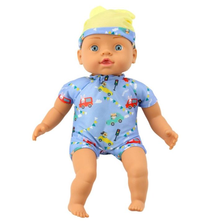 Lėlė kūdikiui mėlynais drabužiais ir kepuraite, 31 cm