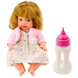 Lėlė kūdikis su buteliuku ir garsais, 30 cm, rožinė suknelė
