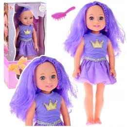 Lėlė su violetine suknele ir karūna, 38 cm