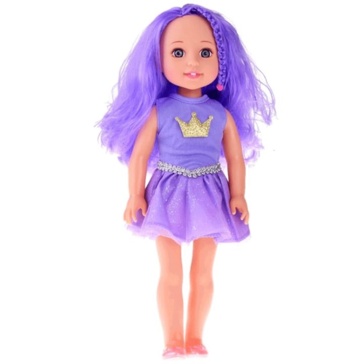 Lėlė su violetine suknele ir karūna, 38 cm