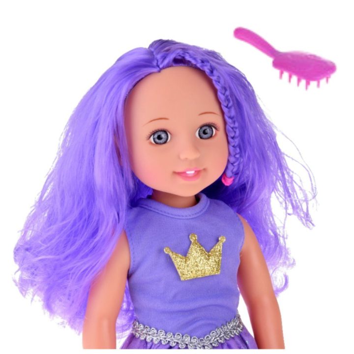 Lėlė su violetine suknele ir karūna, 38 cm