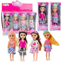 Lėlytė princesė su karūna ir spalvinga suknele 14 cm