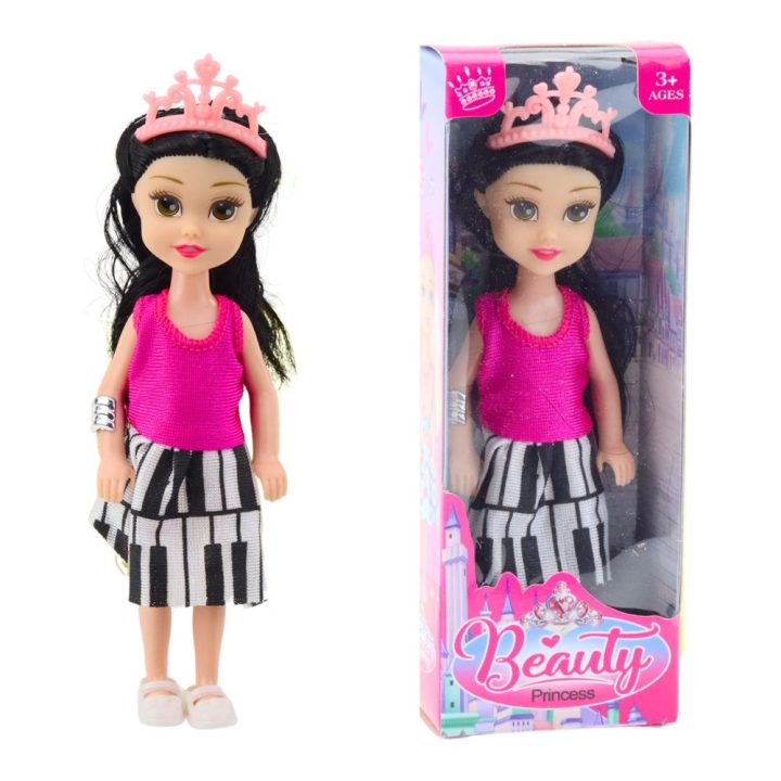 Lėlytė princesė su karūna ir spalvinga suknele 14 cm