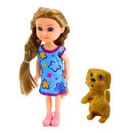 Lėlės su suknele ir šuniuku rinkinys, 14,5 cm