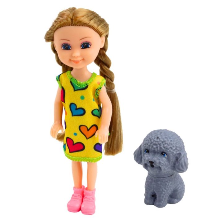 Lėlės su suknele ir šuniuku rinkinys, 14,5 cm
