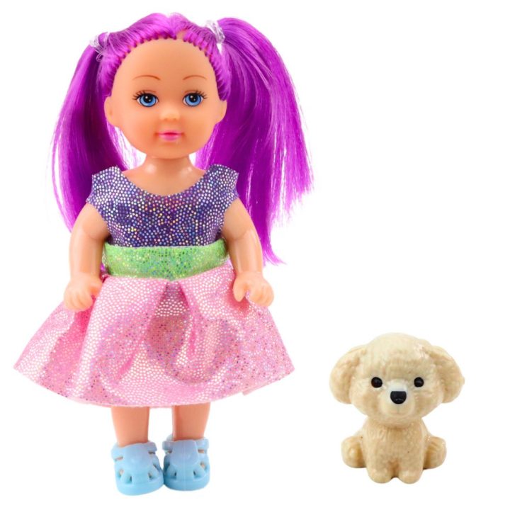 Lėlių rinkinys su suknelėmis ir šuniuku, 12 cm