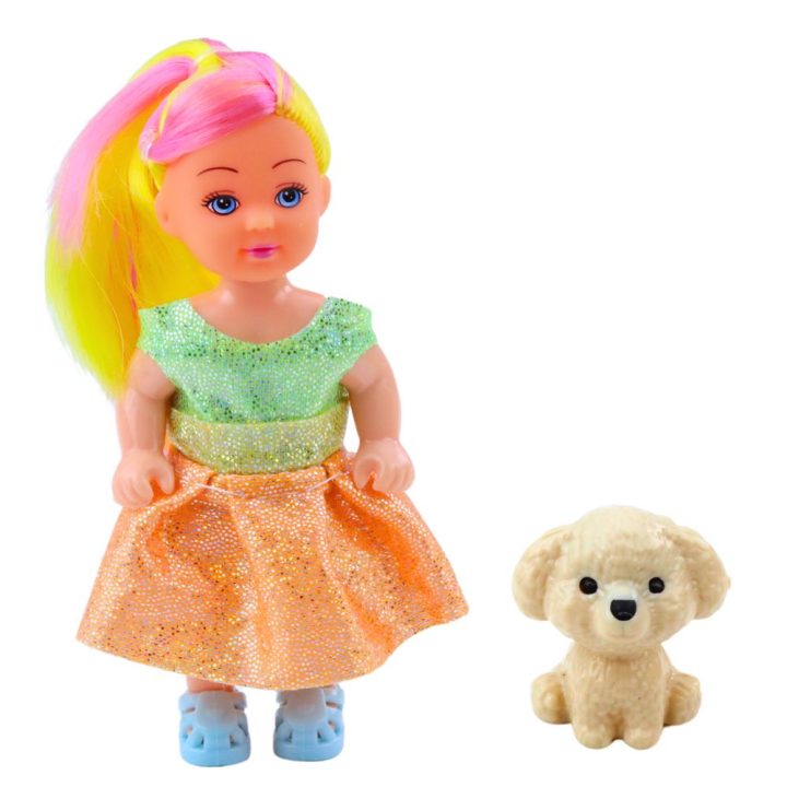 Lėlių rinkinys su suknelėmis ir šuniuku, 12 cm