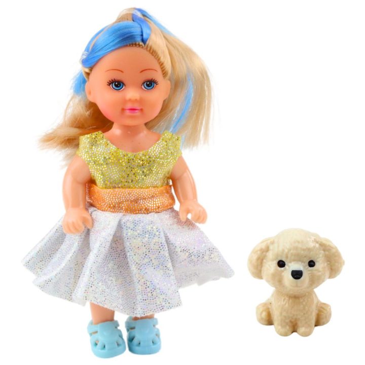 Lėlių rinkinys su suknelėmis ir šuniuku, 12 cm