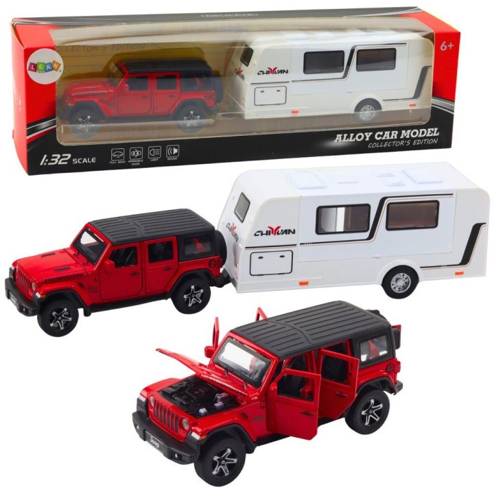 Automobilio ir kemperio žaislų rinkinys su garsais, raudonas, 1:32