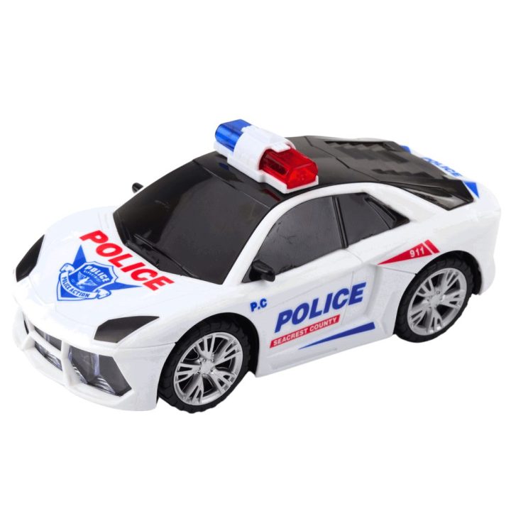 Policijos žaislinis automobilis su šviesomis ir garsais, baltas