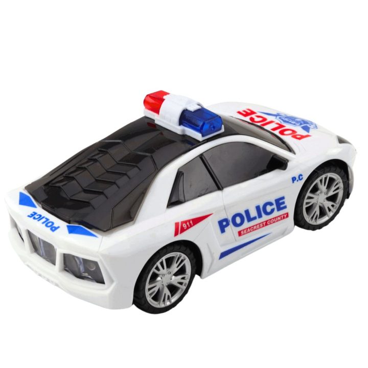 Policijos žaislinis automobilis su šviesomis ir garsais, baltas