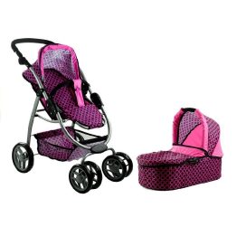 Lėlių vežimėlis 2in1 rožinis su juodais taškais Alice