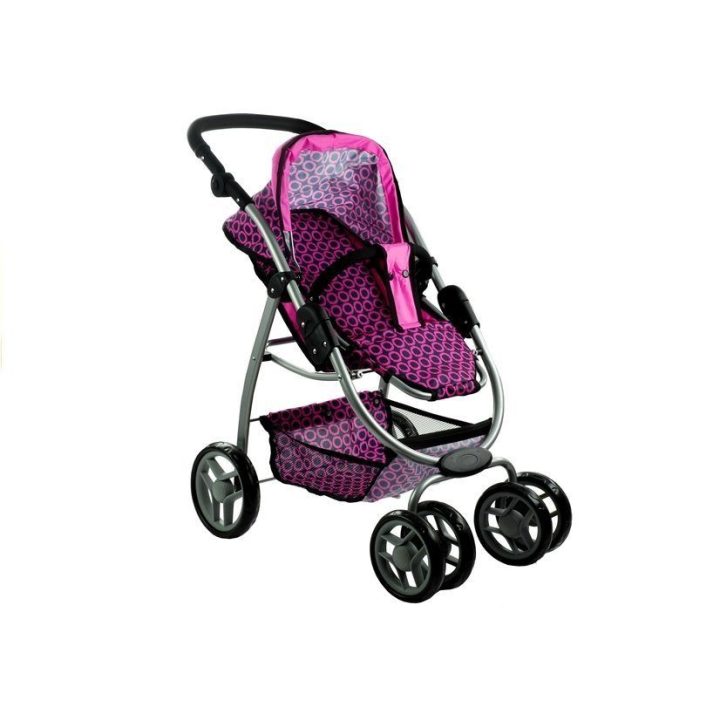 Lėlių vežimėlis 2in1 rožinis su juodais taškais Alice