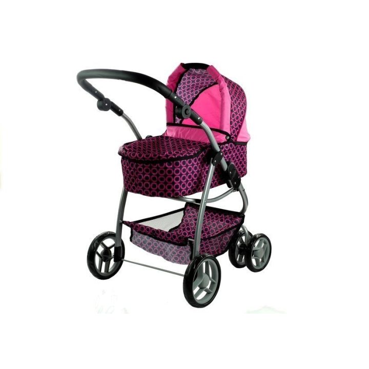 Lėlių vežimėlis 2in1 rožinis su juodais taškais Alice