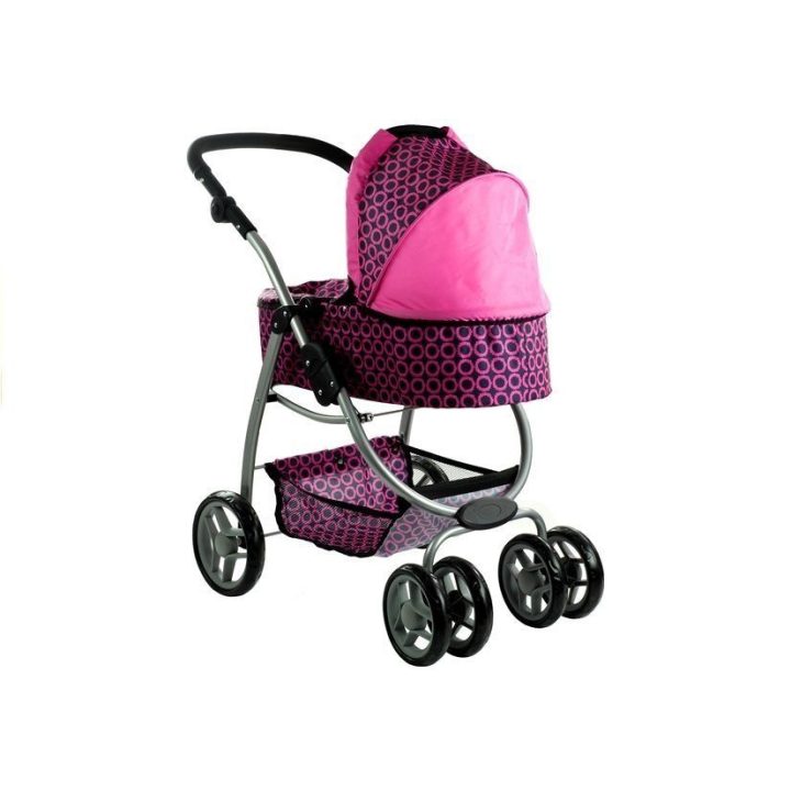 Lėlių vežimėlis 2in1 rožinis su juodais taškais Alice