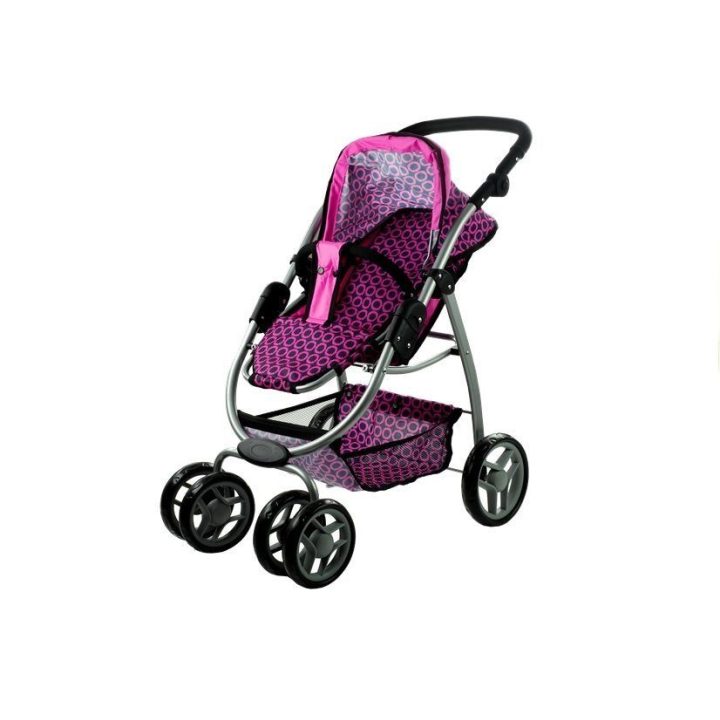 Lėlių vežimėlis 2in1 rožinis su juodais taškais Alice