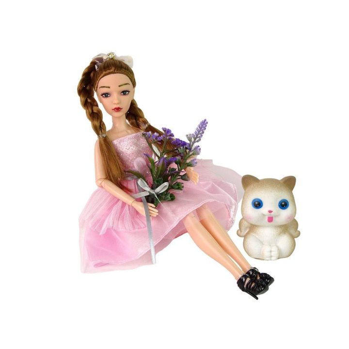 Lėlė Emily su kasytėmis, katinėliu ir gėlytėmis