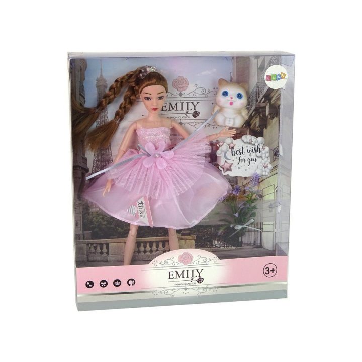 Lėlė Emily su kasytėmis, katinėliu ir gėlytėmis