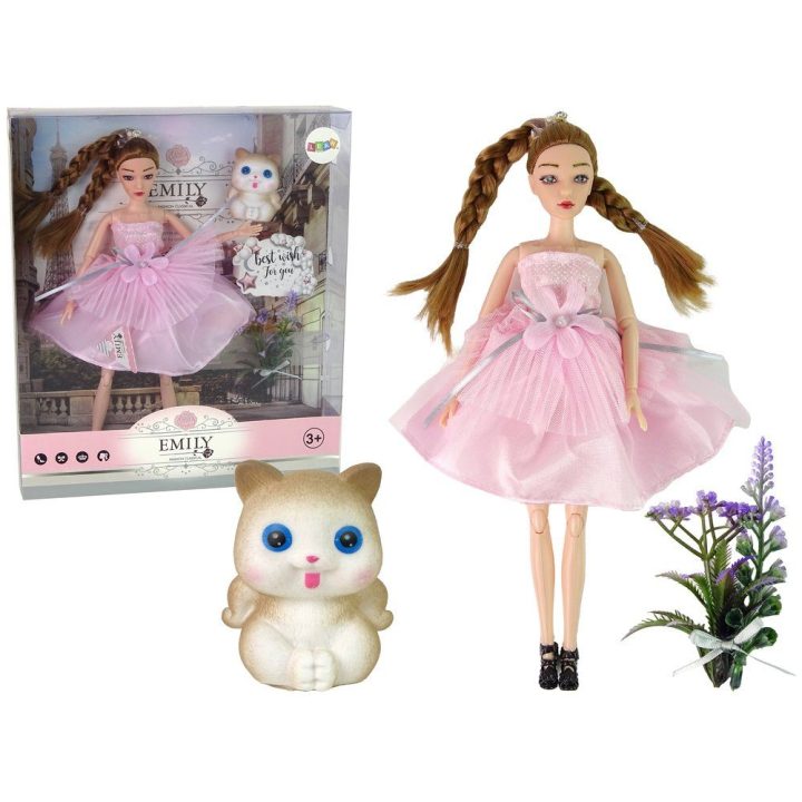 Lėlė Emily su kasytėmis, katinėliu ir gėlytėmis