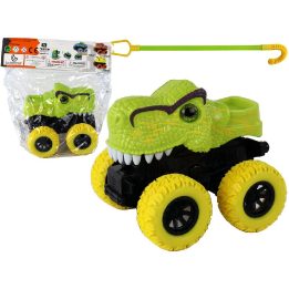 Žalias dinozauro formos traukos automobilis vaikams