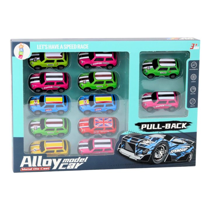 Vaikiškų spalvotų atgal traukiamų automobilių rinkinys, 12 vnt.