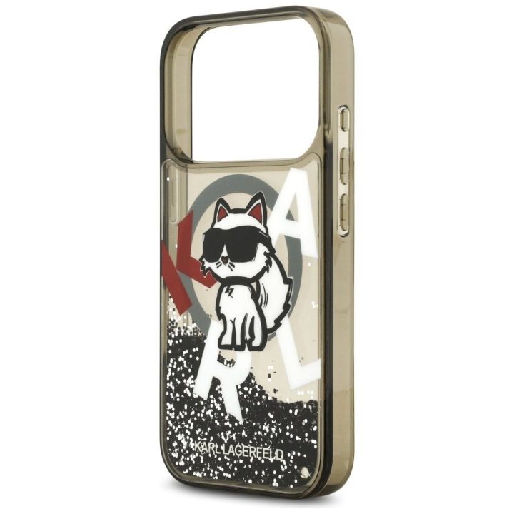 Telefono dėklas iPhone 17 Pro juodas su blizgučiais Karl Lagerfeld