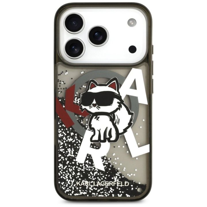 Telefono dėklas iPhone 17 Pro juodas su blizgučiais Karl Lagerfeld