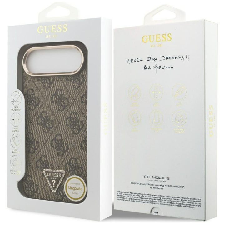 Dėklas telefonui iPhone su MagSafe ruda/auksinė Guess