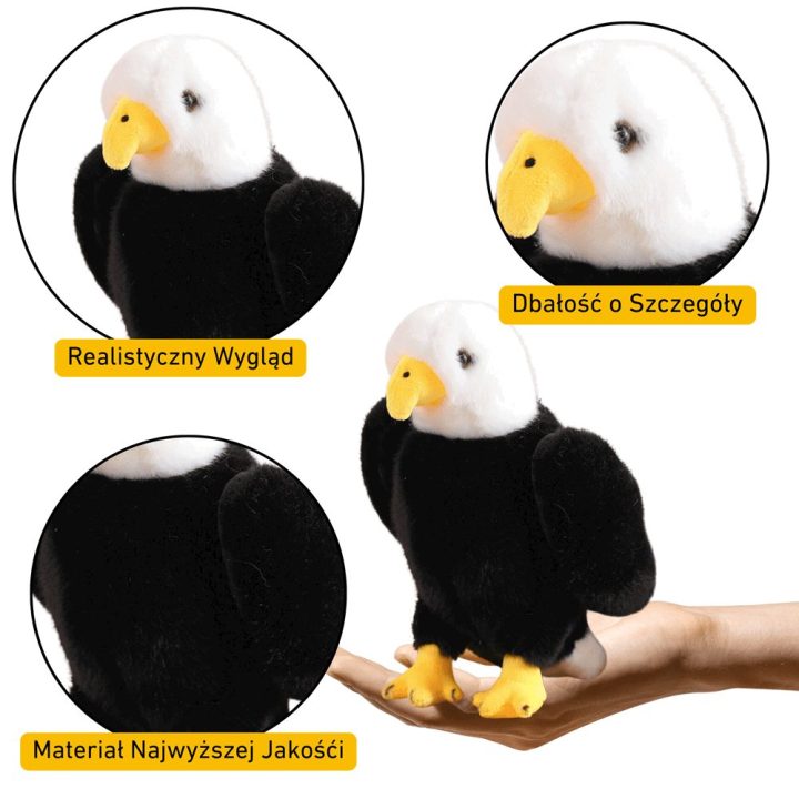 Pliušinis erelis juodai baltas 25 cm žaislas vaikams