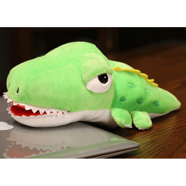 Žalias krokodilo formos pliušinis lėlių teatras, 30 cm